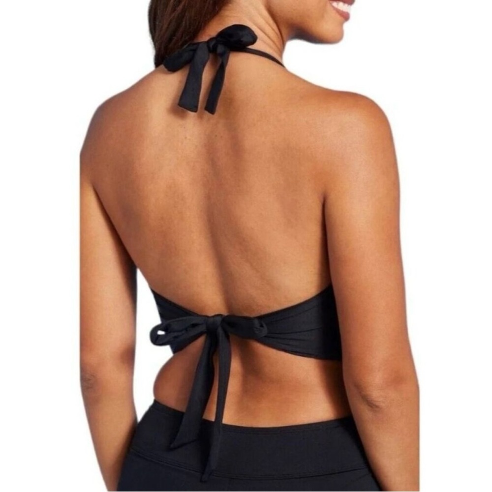 Kona Sol Black Bikini Top Halter Padded Criss Cross Swim Bathing Suit L - Picture 2 of 5